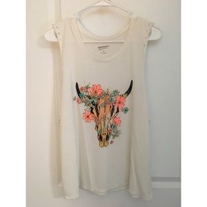 BOHO cute & comfy cow skull tank with flowers!